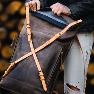 Sac à dos en cuir pleine fleur à fermeture enroulable pour homme, sac de voyage en cuir de vachette, sacoche pour ordinateur portable grande capacité, exportation mondiale LTBP-0112 - Product Image 5