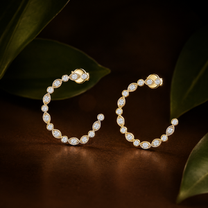Art Deco Milgrain Bezel Round 18K Yellow Gold Lab Grown Diamond Push Back <b>Hoops</b> <b>Earrings</b> Anniversary Fine Jewelry Manufacturer - Product Image 3