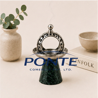 Quemador de Incienso de Metal Plateado de Lujo al por Mayor con Base de Mármol Verde, Bakhoor Árabe, Mabkhara Ecológica para Primavera y Todas las Estaciones