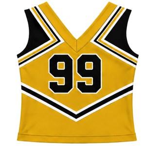 Haut d'uniforme de cheerleading doré sans manches, col en V, pour femmes et filles, idéal pour la performance d'équipe, la danse, l'entraînement et la compétition - Product Image 1
