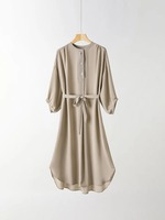 Abaya Femme Nouveau Design Excellent 100% Polyester Respirant Extensible dans les quatre sens Grande Taille Manches Lanterne Sans Couture Couleur Unie Printemps