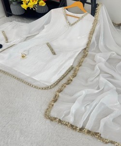Salwar Kameez de Seda con Dupatta para Mujer, Estilo Tradicional Étnico de India y Pakistán, Largo hasta el Suelo, para Bodas, 84024 MBL-563 - Product Image 4