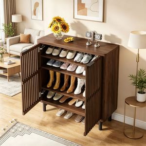 Mobiletto Portascarpe Moderno in MDF con Stabilità Regolabile e Piedini, Salvaspazio per Soggiorno, Stile Semplice e Rustico - Product Image 1