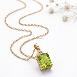 Collar de Peridoto con Corte Esmeralda, Recién Llegado, Colgantes y Dijes Finos de Oro Blanco, Colgante de Diseño para Mujer, Signo Zodiacal de Agosto, Prosperidad - Product Image 2