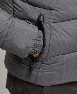 Men's Winter Puffer Jacket Stand Collar <b>Covered</b> <b>Button</b> Closure Windproof Cotton Filling Casual Style Gray Color Patchwork Front - Product Image 4