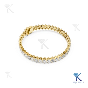 Elegant Angled Emerald Cut Lab Grown Diamond Tennis <b>Bracelet</b> 14K/18K <b>Solid</b> Gold Unisex Luxury Jewelry Filled Stones KRUP JEWELS - Product Image 4