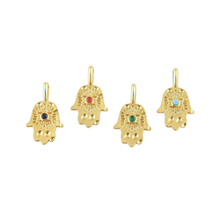 Collier pendentif Hamsa turquoise miniature en gros, pendentif boucle de créateur plaqué or 18 carats, collier pendentif tendance - Product Image 1