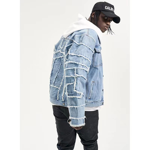 Denim Jeans <b>Jacket</b> New <b>Fringe</b> Stitching Men's Washed Denim <b>Jacket</b> Fashion Casual <b>Jacket</b> - Product Image 6