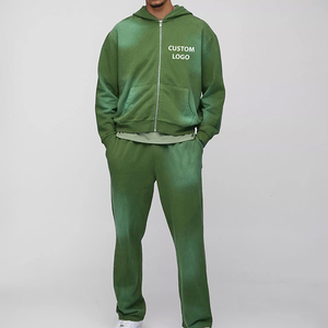 Survêtements sur mesure pour hommes, streetwear, 100% coton, effet délavé au soleil, ensemble sweat à capuche zippé et pantalon de survêtement, ensembles de survêtements pour hommes - Product Image 1