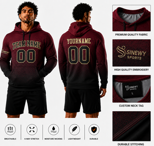 Sudadera con Capucha Bordada para Hombre SINEWY SPORTS, Nombre y Número Personalizados, Color Granate y Negro, Corte Deportivo, Transpirable, Absorbe la Humedad, Ligera - Product Image 1