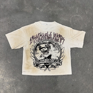 เสื้อยืดแขนสั้นผู้ชายสั่งทำพิเศษ ผ้าฝ้าย 100% พิมพ์ลายดิจิทัล ทรงโอเวอร์ไซส์ สวมใส่สบาย สไตล์วินเทจ ล้างสีซีดแบบซันเฟด - Product Image 6