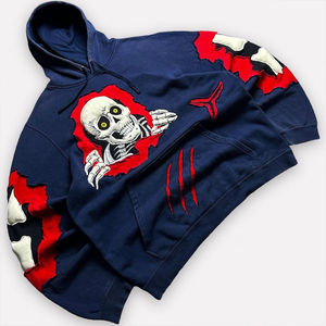 Sudadera con Capucha Bordada con Calavera para Hombre |   Sudadera estilo patchwork |   Logotipo Personalizado Premium OEM - Product Image 1
