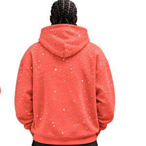 Coral <b>White</b> Speckled Print Men Pullover <b>Hoodie</b> <b>Oversized</b> Fleece Sweatshirt Drawstring Hood Kangaroo Pocket Casual Streetwear - Product Image 2