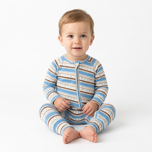 Baby Striped Romper Full Sleeve Zipper Closure Soft Cotton Bodysuit Unisex Infant Toddler Casual Wear - Product Image 1