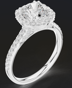 Bague en or blanc certifié avec diamant taille coussin et un magnifique design halo luxueux pour un bijou de fiançailles élégant - Product Image 1