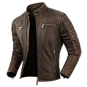 Genuine Leather Cow <b>Suede</b> Breathable Motorcycle <b>Jacket</b> <b>Women's</b> Stand Collar Full Sleeve Zipper Closure Windproof Solid Brown - Product Image 2
