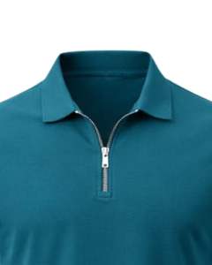 Polo de Algodón Verde Azulado para Hombre con Cuello de Media Cremallera, Corte Ajustado, Manga Corta, Ropa Casual de Verano, Fabricante OEM, Suministro al por Mayor - Product Image 5