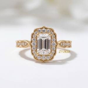Anillo de Compromiso de Lujo con Diamante Cultivado en Laboratorio con Corte Esmeralda y Halo, Chapado en Oro de 14K/18K, Anillo de Boda para Fiesta - Product Image 3