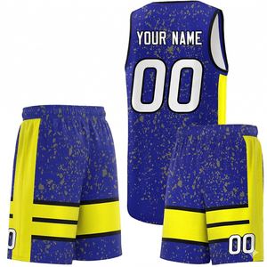 Reddito Sports Custom Basketball Uniform <b>Set</b> Men Blue Yellow V-Neck Stand Collar Digital Printed Breathable Quick Dry Polyester - Product Image 2
