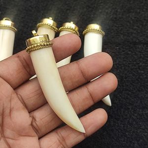Natural Buffalo Horn bone Pendant With Gold Tone Caps Polished Curved Shape <b>locket</b> - Product Image 5