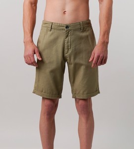 Pantalones Cortos Bermuda Verde Oliva para Hombre, Cintura Media, Cierre de Botones, Casuales, Tejido Sólido de Algodón - Product Image 1
