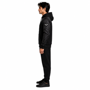 Men's Solid <b>Quilted</b> Panel Pullover <b>Hoodie</b> Heavyweight Cotton Fleece Anti-Wrinkle Streetwear Winter Jacket OEM Custom Breathable - Product Image 3