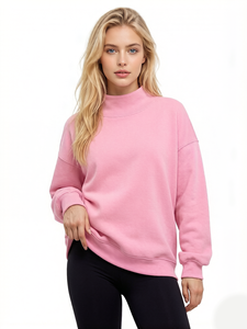Soft Loose Oversized <b>Women</b> Mock Neck Sweatshirt Casual Daily Street <b>Tops</b> 100% Cotton Material Lightweight - Product Image 1