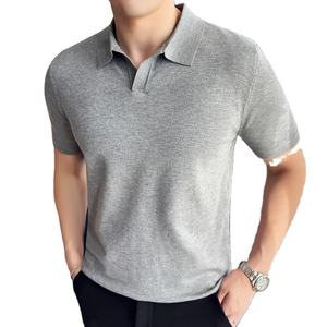 2025 verano hombres de manga corta para Polo camisa de alta elasticidad ligero fino sólido Casual tejido Jersey camiseta ropa - Product Image 4