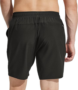 Shorts noirs pour hommes à séchage rapide, taille élastique, cordon de serrage, poche, style sport décontracté, longueur Bermuda - Product Image 3