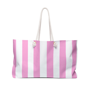 Pink and White Striped Weekender <b>Bag</b> Beach Tote Vacation Travel Carryall <b>Large</b> Capacity Summer Womens Overnight Handbag <b>Gift</b> - Product Image 1