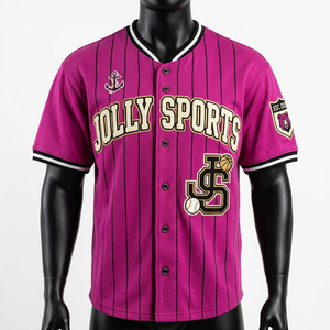 Mens 220 GSM <b>Polyester</b> Baseball Jersey Pink Black Pinstripe Embroidery Patch Logo 100% cotton T-<b>shirt</b> for men loose fit printed - Product Image 1