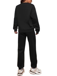 Women's Summer Short Long Sleeve Hoodie Regular Casual Pants Set 2pcs Light-Gray Sweatshirt Sweatpants 100% Cotton Fleece - Product Image 4