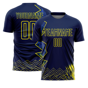 Custom Sublimated <b>Soccer</b> Jersey Set Unisex Navy Blue Yellow Moisture Wicking Short Sleeve Athletic Fit Team Name Number Front - Product Image 6