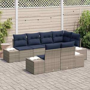 Grey Poly Rattan Garden <b>Sofa</b> <b>Set</b> With Cushions Outdoor Furniture Contemporary Design - Product Image 3