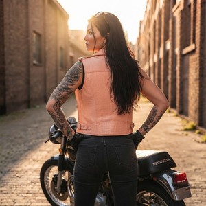 <b>Leather</b> Spot for <b>Leather</b> Premium <b>Biker</b> Style Motorcycle <b>Vest</b> V-Neck Collar Breathable Zipper Closure Slim Fit for Women - Product Image 3