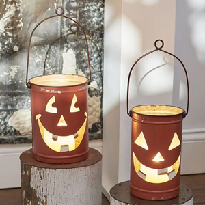 Smiling Jack O <b>Lanterns</b> <b>Set</b> of 2 Halloween Decoration <b>Set</b> Of 2 Pieces candle <b>lanterns</b> - Product Image 4