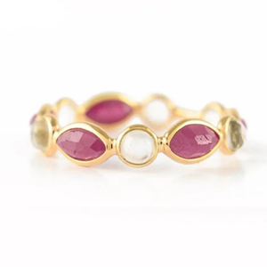 14K Gold Ruby and Rainbow Moonstone Eternity Band-Resizable Wedding Ring - Product Image 2