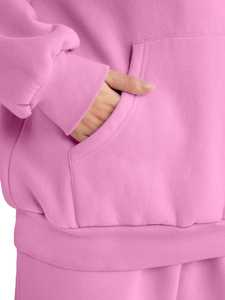 Conjunto de 2 Piezas para Mujer, Sudadera Corta de Invierno y Pantalones Deportivos, Color Rosa, Felpa, Estilo Casual, Corte Regular - Product Image 5