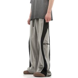 High Quality Factory Wholesale Custom Logo 100% Polyester Streetwear Stripped Two-Tone Straight <b>Leg</b> Zipper Pocket Pants for Men - Product Image 2