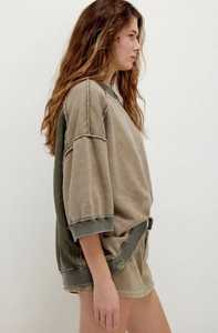Women's Vintage Washed Crewneck Sweatshirt Three Quarter Drop Shoulder <b>Top</b> - Product Image 4