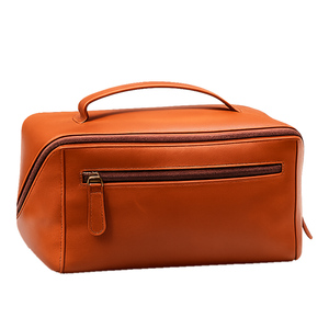 Genuine Leather Vintage Cosmetic <b>Case</b> with Zipper Closure Water Resistant Large Capacity Travel <b>Makeup</b> Organizer for Women Men - Product Image 1