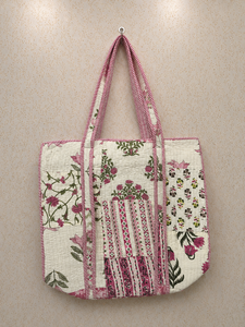 Premium <b>White</b> Floral Patchwork Tote <b>Bag</b> for Women Handmade Quilted Cotton Market Shopper Wholesale Bulk Supplier - Product Image 5
