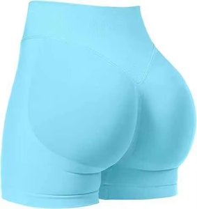 Shorts de compression sans couture taille haute, nouvelle collection, personnalisables avec logo, bleu clair, pour l'été – Fabrication pakistanaise en gros - Product Image 4