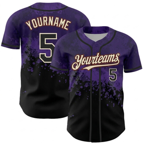 Custom Purple Black Sublimated Baseball Jersey Men Button <b>Down</b> Team Uniform Breathable AthleticSport Shirt OEM service wholesale - Product Image 1