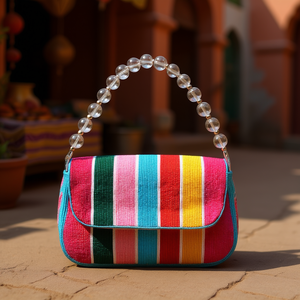 Colorful Indian Handmade Beaded <b>Toiletry</b> Bag Glass Bead Baguette Handle Luxury Ethnic Craft Durable Trendy Style Casual Purse - Product Image 3