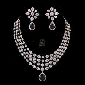 Sylvie Sapphire Blue Zircon Designer Choker Set 24K Gold Plated Fine Bridal Jewelry - Product Image 1