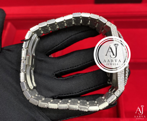 AARVA JEWELS นาฬิกาข้อมือแฟชั่นสำหรับทุกเพศ ตัวเรือนสแตนเลสทรงไม่สมมาตร หน้าปัดกระจกโมอิสซาไนต์หรูหรา ขนาด 38 มม. ระบบควอตซ์อะนาล็อก - Product Image 3