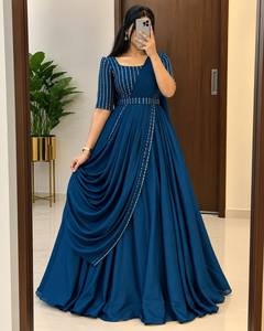 Conjunto de Lehenga Choli de Seda Vichitra Premium para Mujer, Largo hasta el Suelo, con Lentejuelas y Cuentas |   Cinturón Bordado Dupatta de Secado Rápido - Product Image 1