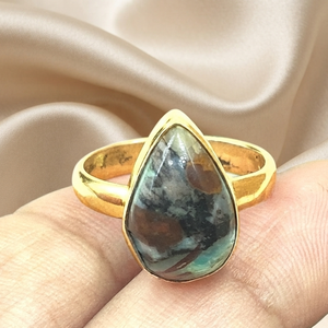 Natural Ocean Jasper Pear 925 Sterling Silver Handmade Gemstone Resizable <b>Rose</b> <b>Gold</b> Yellow <b>Gold</b> Plated Boho Jewelry for <b>Men</b> - Product Image 4