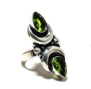 Anillo de Boda de Plata de Ley 925 con Peridoto Natural, Diseño de Luna Doble, Hecho a Mano, Dos Piedras, Luna Creciente, Gema Verde, Unisex, Venta al por Mayor - Product Image 2